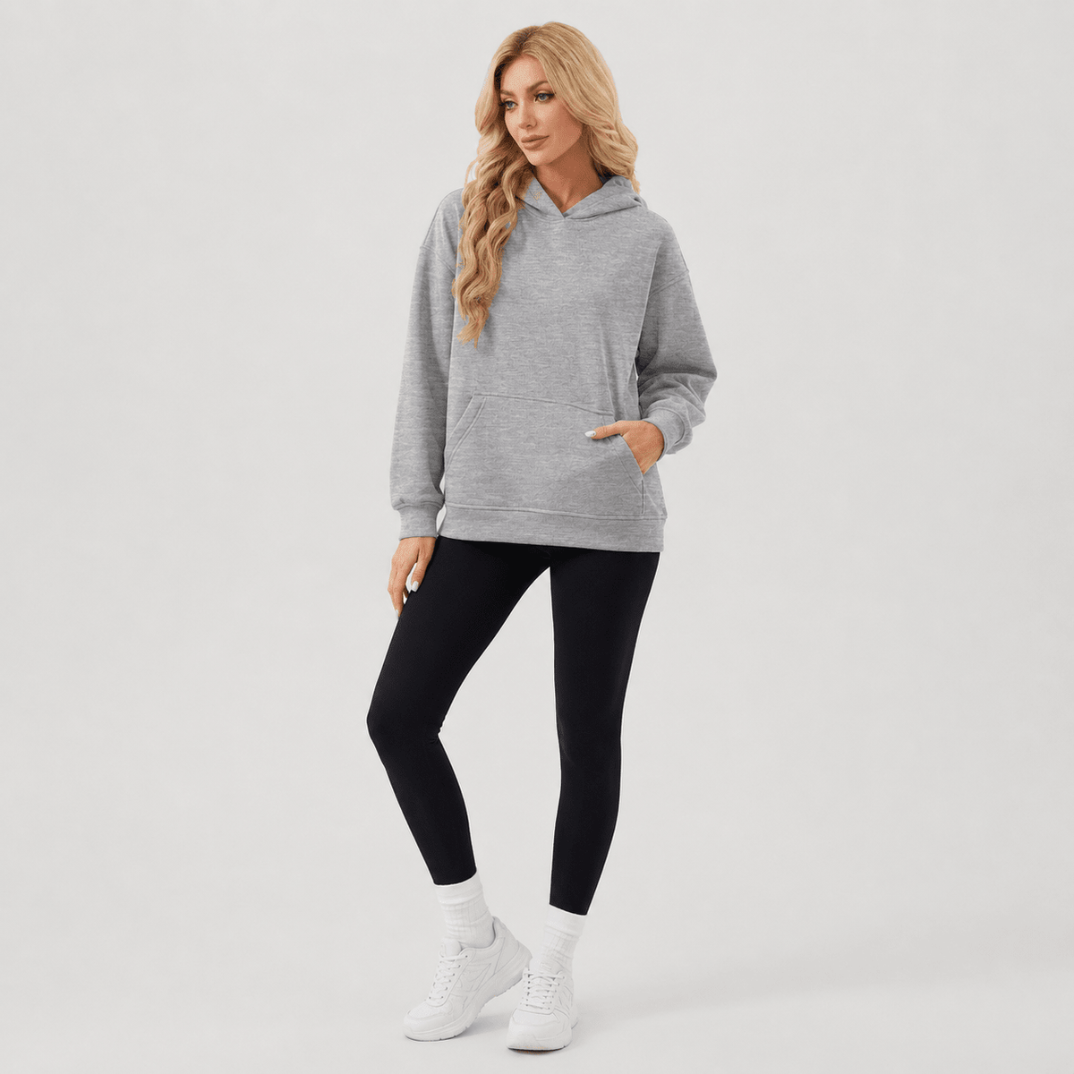 Women's Oversized Fleece Hoodie - Soft Pullover Sweatshirt with Kangaroo Pocket Blue Grey by MAGCOMSEN