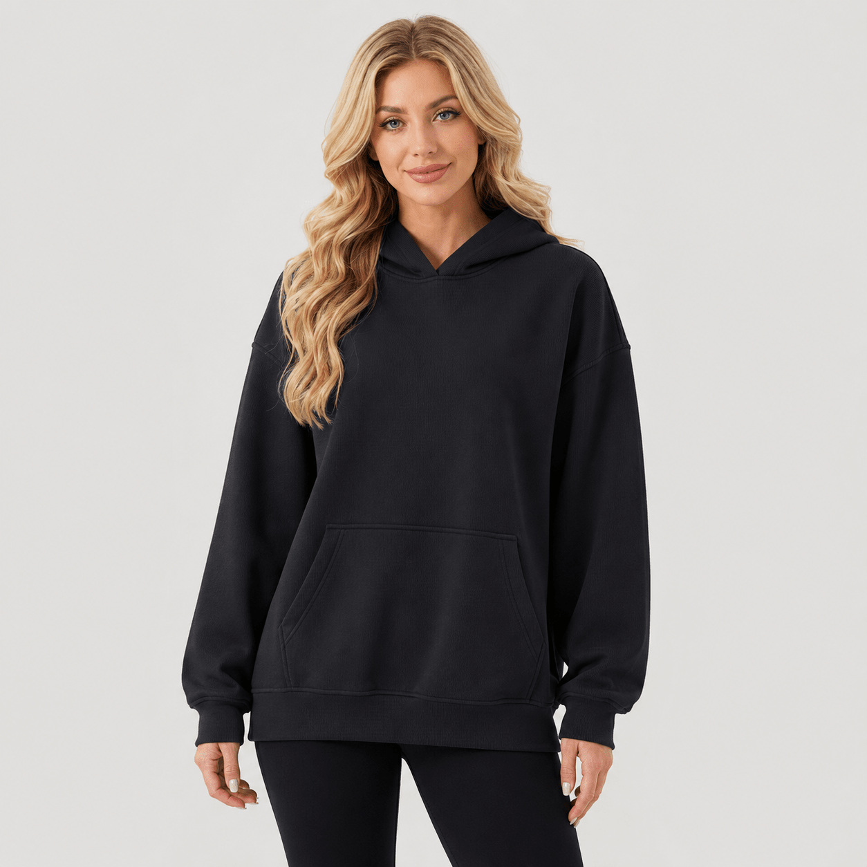 Women's Oversized Fleece Hoodie - Soft Pullover Sweatshirt with Kangaroo Pocket Black by MAGCOMSEN