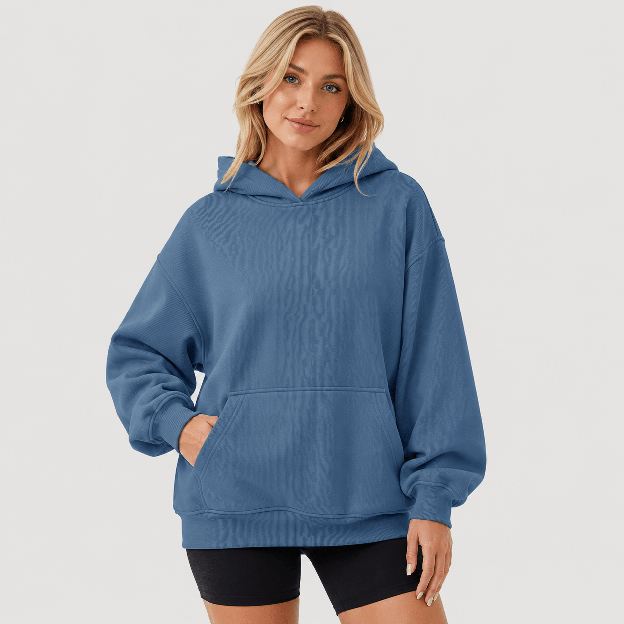 Women's Oversized Fleece Hoodie - Soft Pullover Sweatshirt with Kangaroo Pocket Blue Grey by MAGCOMSEN