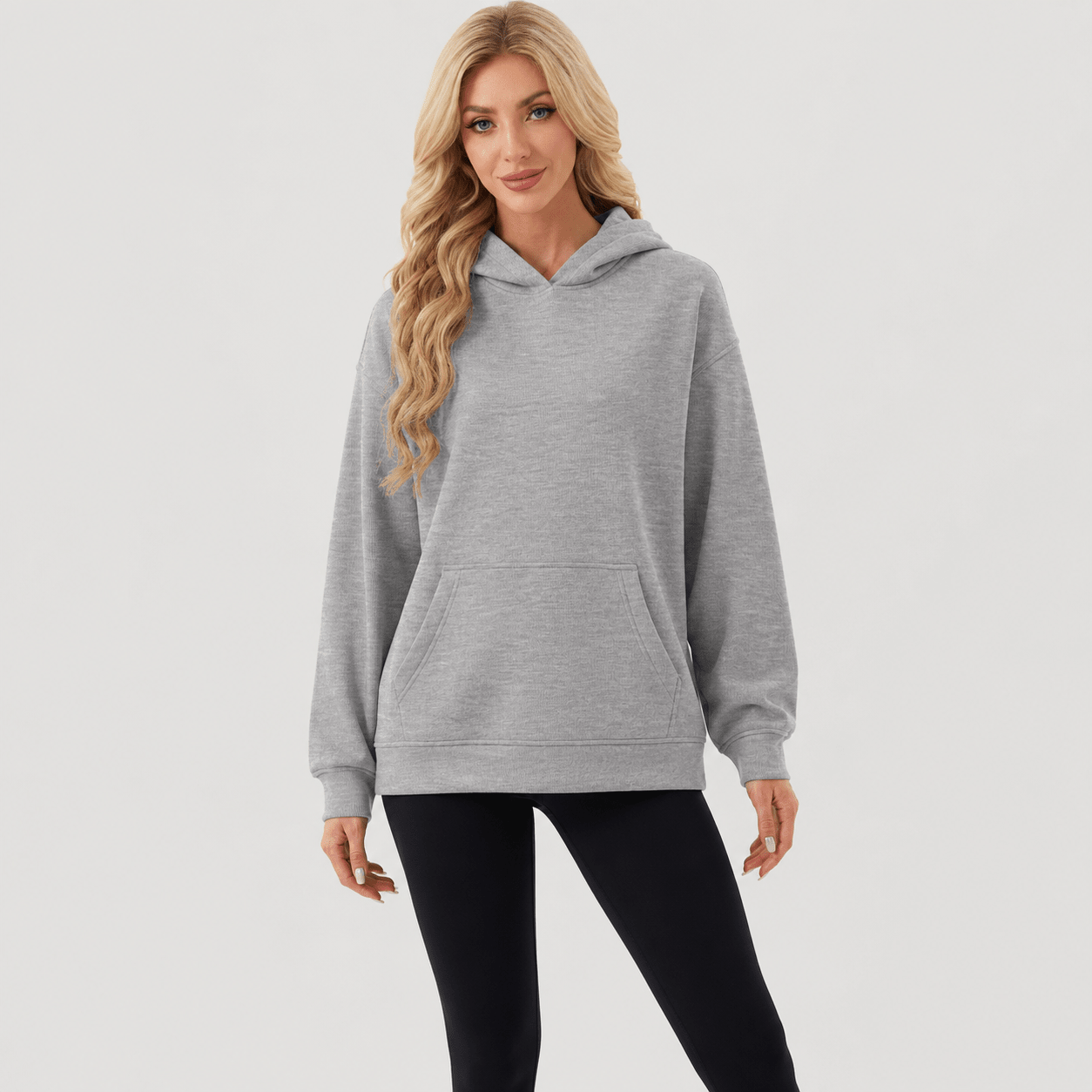 Women's Oversized Fleece Hoodie - Soft Pullover Sweatshirt with Kangaroo Pocket Grey by MAGCOMSEN