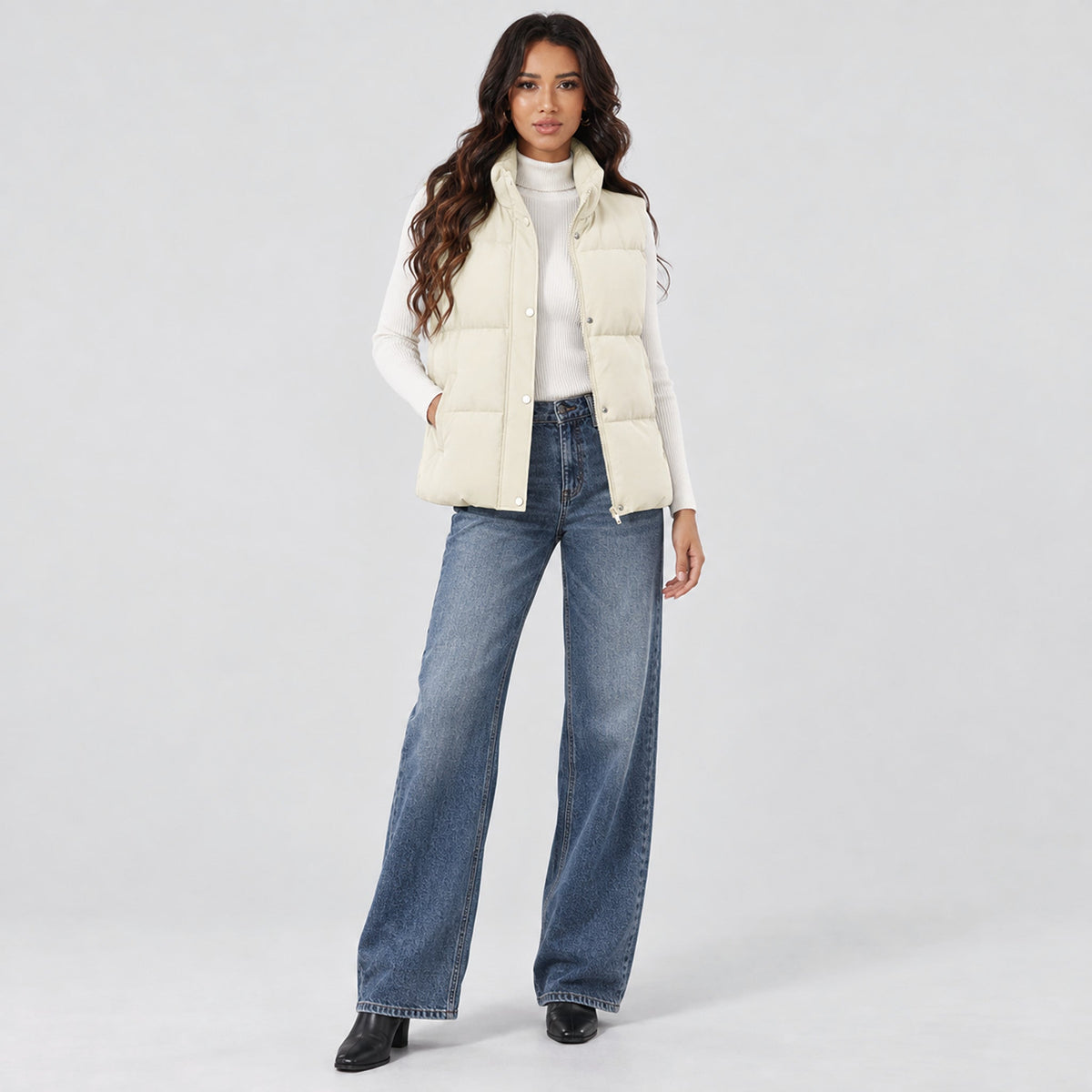 Beige MAGCOMSEN Women's Oversized Puffer Vest in #Color_Beige