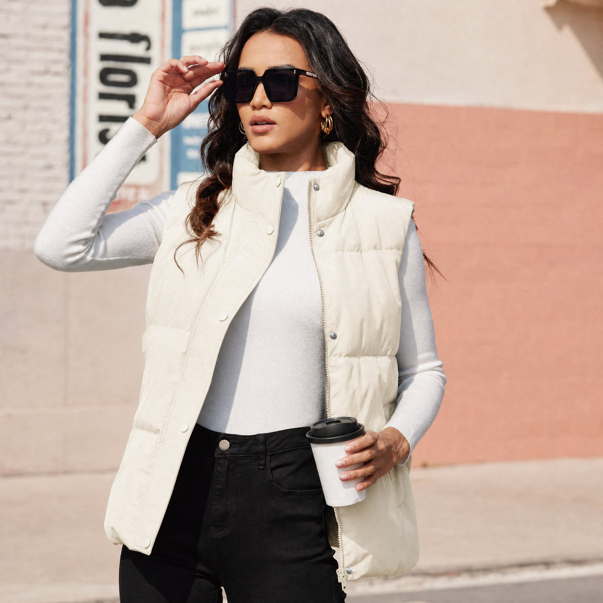 Beige MAGCOMSEN Women's Oversized Puffer Vest in #Color_Beige