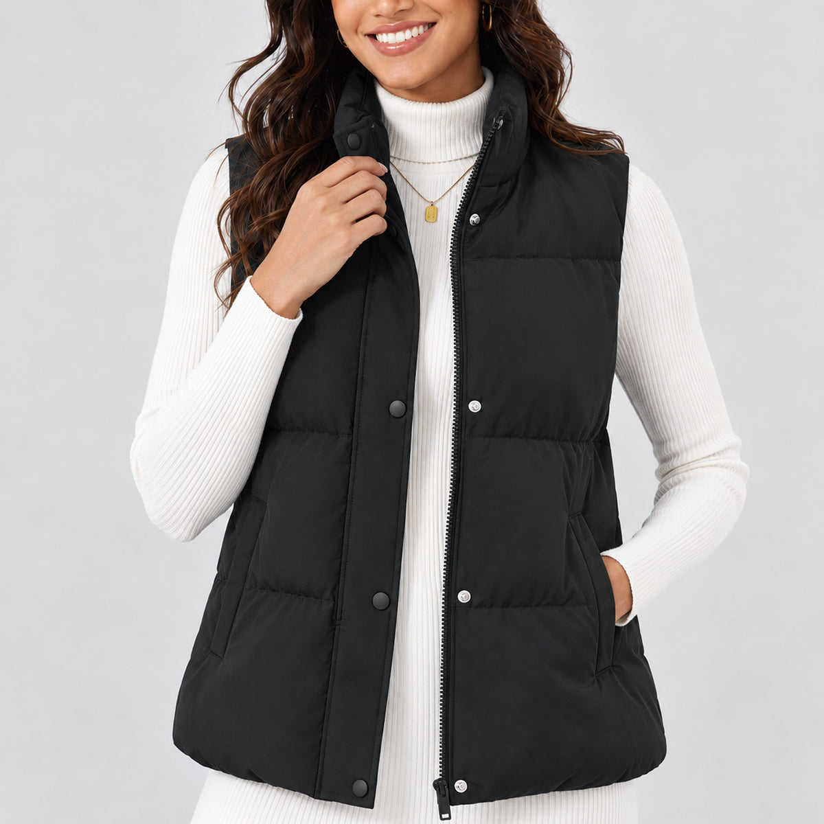 Black MAGCOMSEN Women's Oversized Puffer Vest in #Color_Black