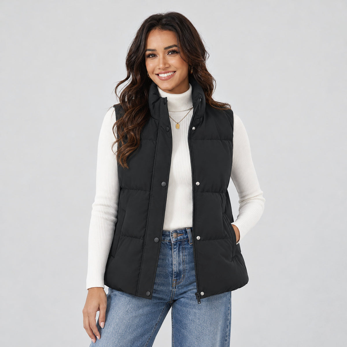 Black MAGCOMSEN Women's Oversized Puffer Vest in #Color_Black