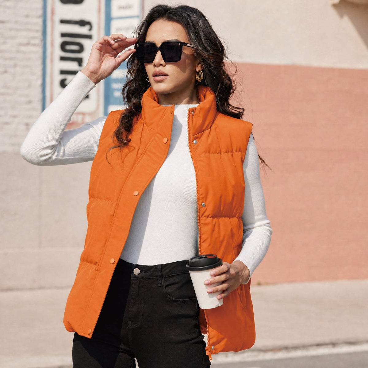 Orange MAGCOMSEN Women's Oversized Puffer Vest in #Color_Orange