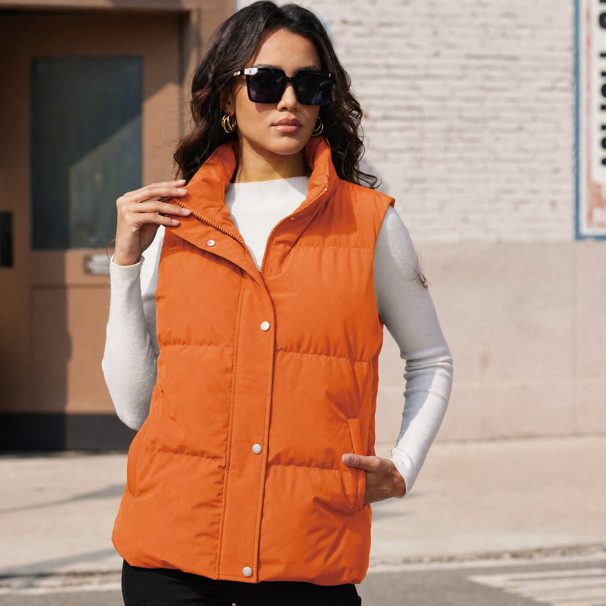 Orange MAGCOMSEN Women's Oversized Puffer Vest in #Color_Orange