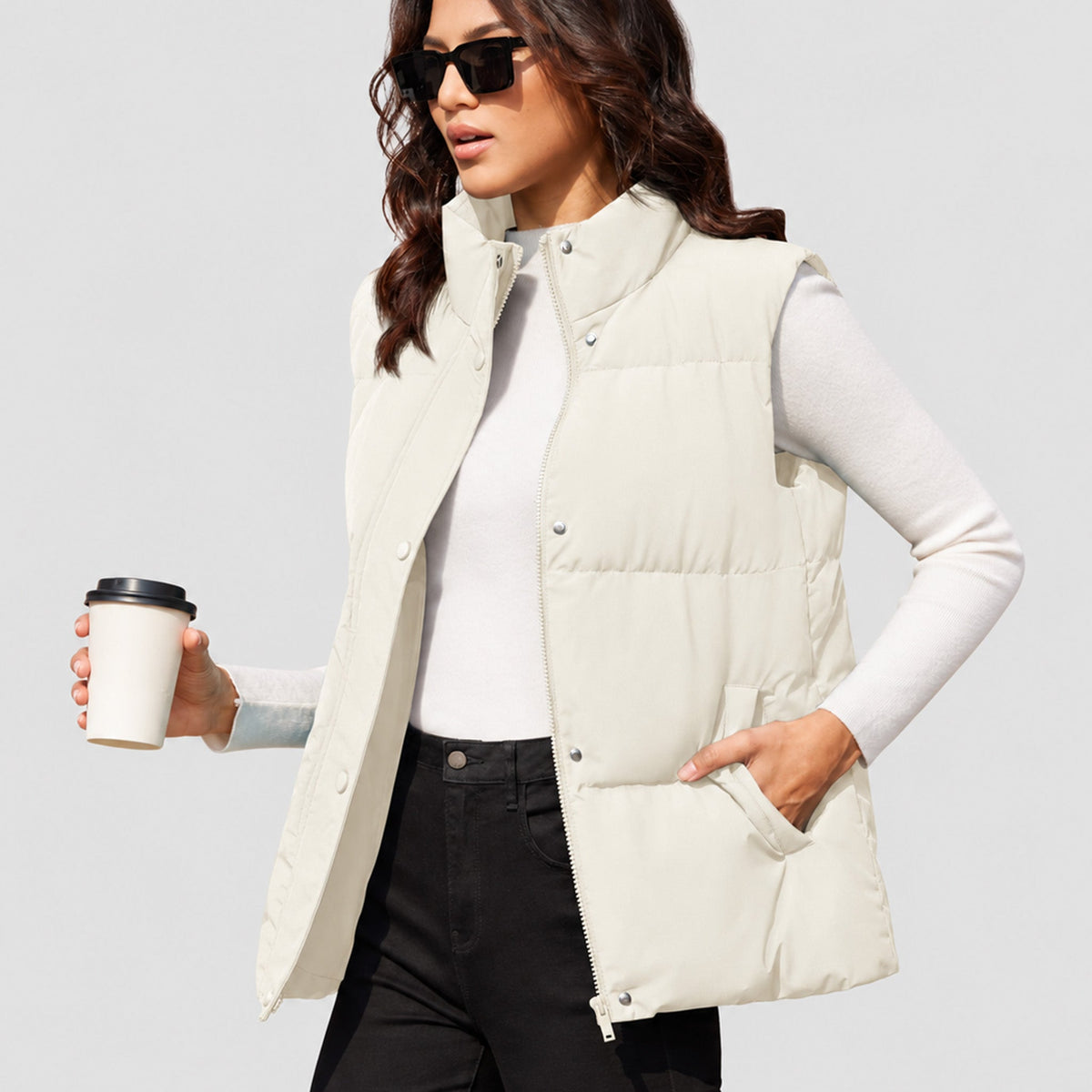Beige MAGCOMSEN Women's Oversized Puffer Vest in #Color_Beige
