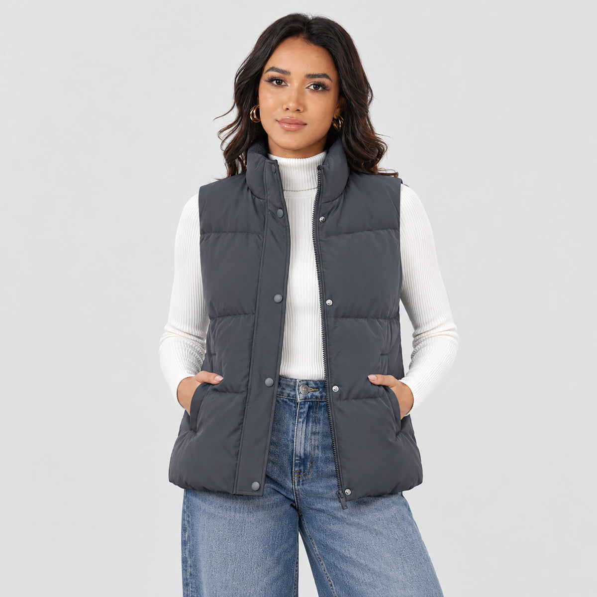 Dark Grey MAGCOMSEN Women's Oversized Puffer Vest in #Color_Dark Grey