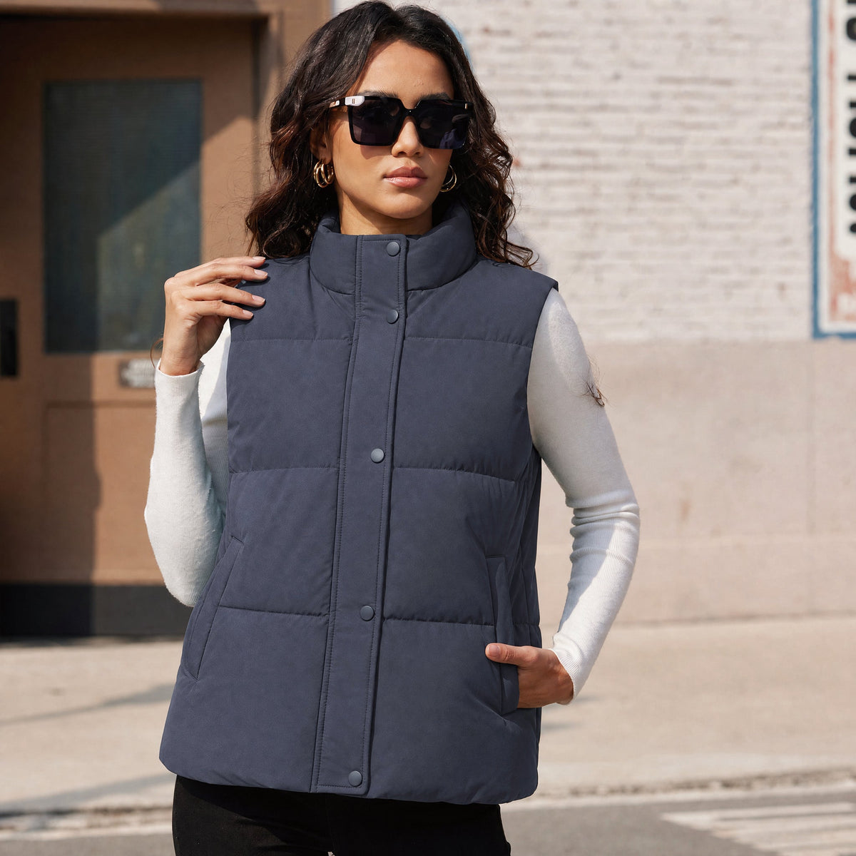 Dark Grey MAGCOMSEN Women's Oversized Puffer Vest in #Color_Dark Grey