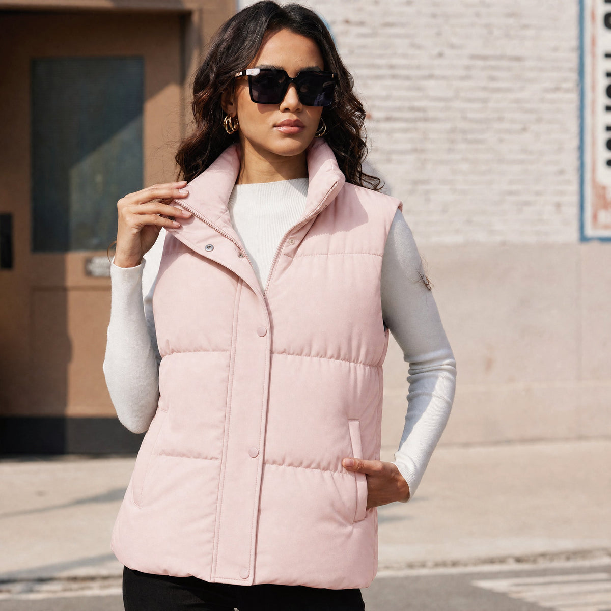 Pink MAGCOMSEN Women's Oversized Puffer Vest in #Color_Pink