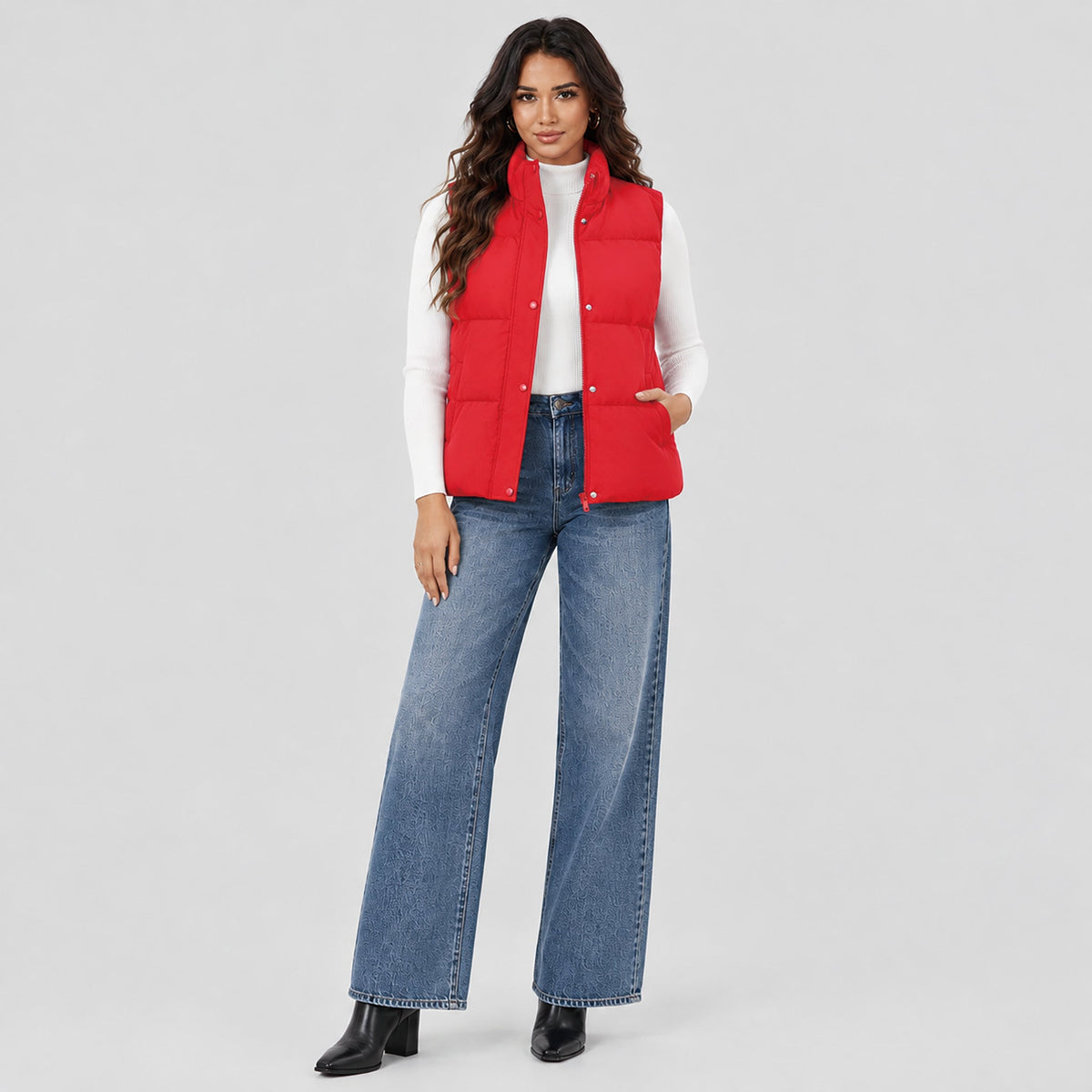 Red MAGCOMSEN Women's Oversized Puffer Vest in #Color_Red