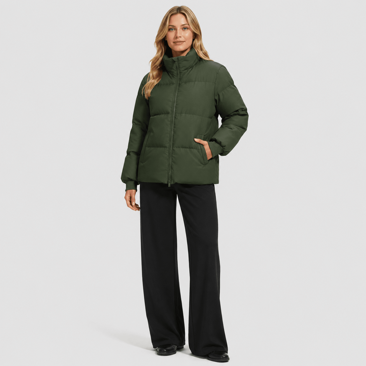 Army Green MAGCOMSEN Women’s Quilted Down Jacket Warm Water Resistant Puffer Winter Coat in #Color_Army Green