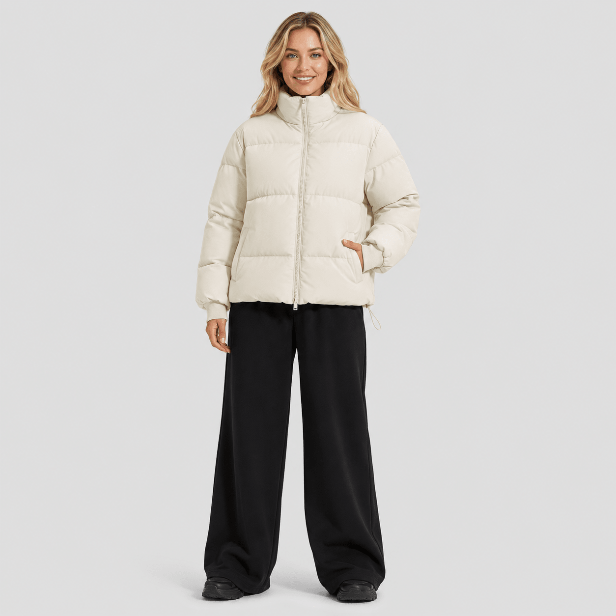 Beige MAGCOMSEN Women’s Quilted Down Jacket Warm Water Resistant Puffer Winter Coat in #Color_Beige