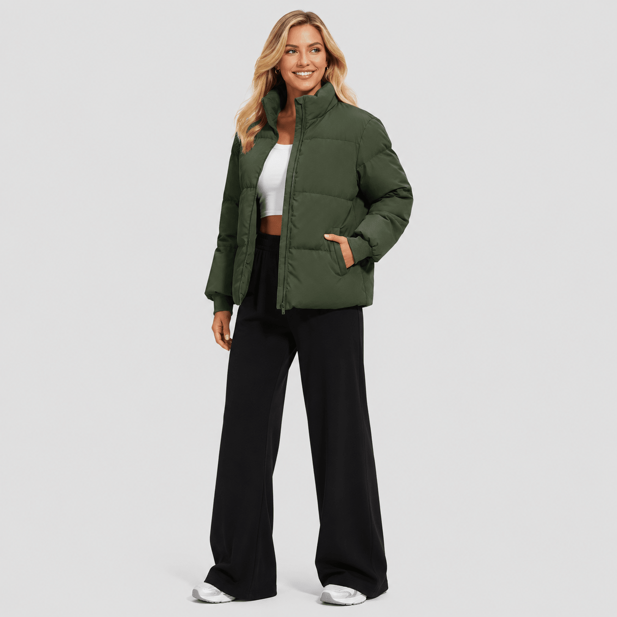 Army Green MAGCOMSEN Women’s Quilted Down Jacket Warm Water Resistant Puffer Winter Coat in #Color_Army Green
