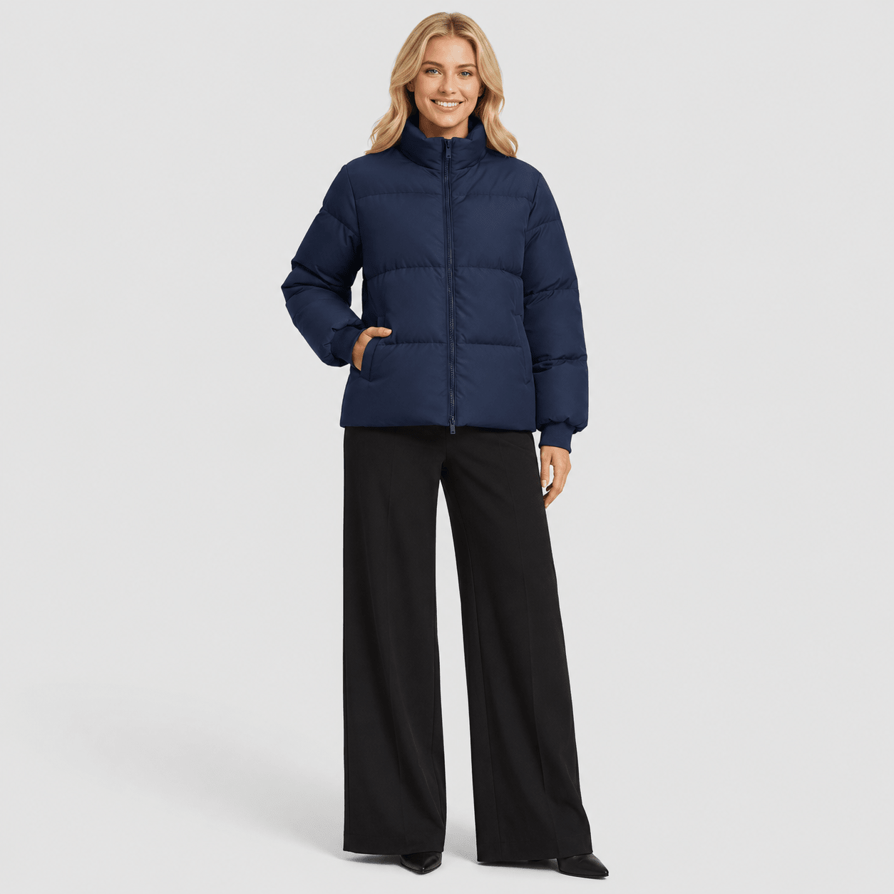 Navy MAGCOMSEN Women’s Quilted Down Jacket Warm Water Resistant Puffer Winter Coat in #Color_Navy