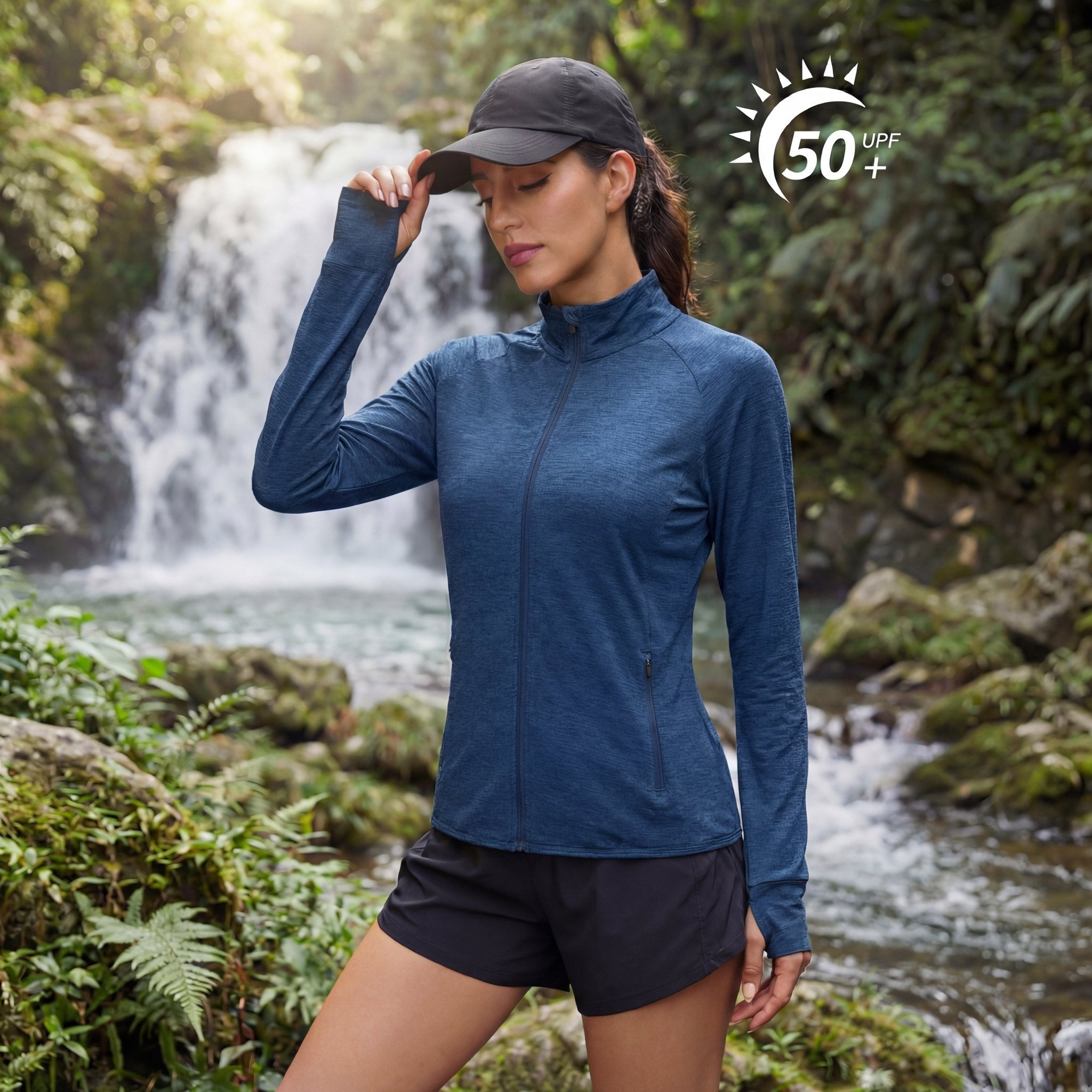 Women's UPF 50+ Full Zip Running Jacket - Lightweight Sun Protection Top Dark Blue by MAGCOMSEN