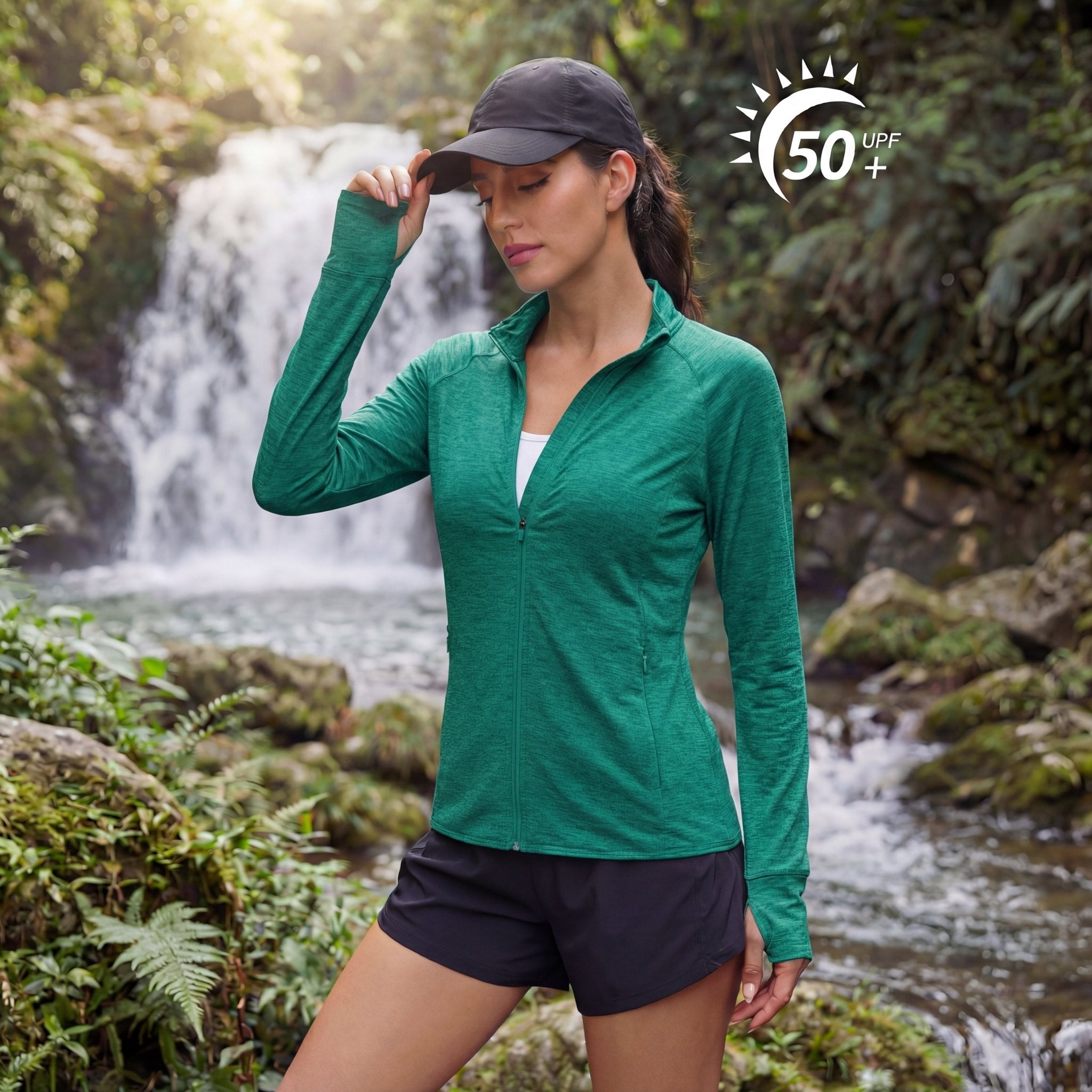 Women's UPF 50+ Full Zip Running Jacket - Lightweight Sun Protection Top Green by MAGCOMSEN