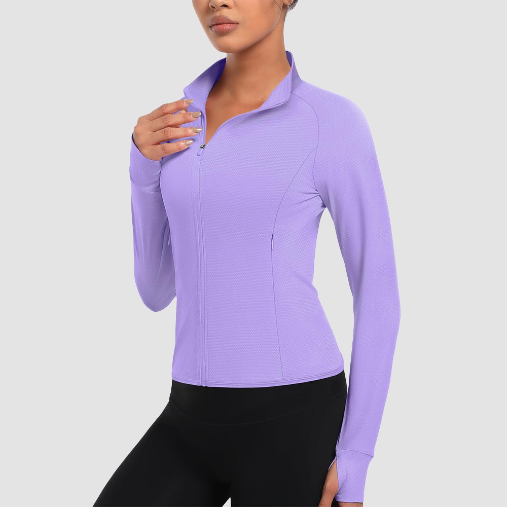 Women's UPF 50+ Lightweight Zip-Up Sun Jacket - Cropped Workout Jacket Light Purple by MAGCOMSEN