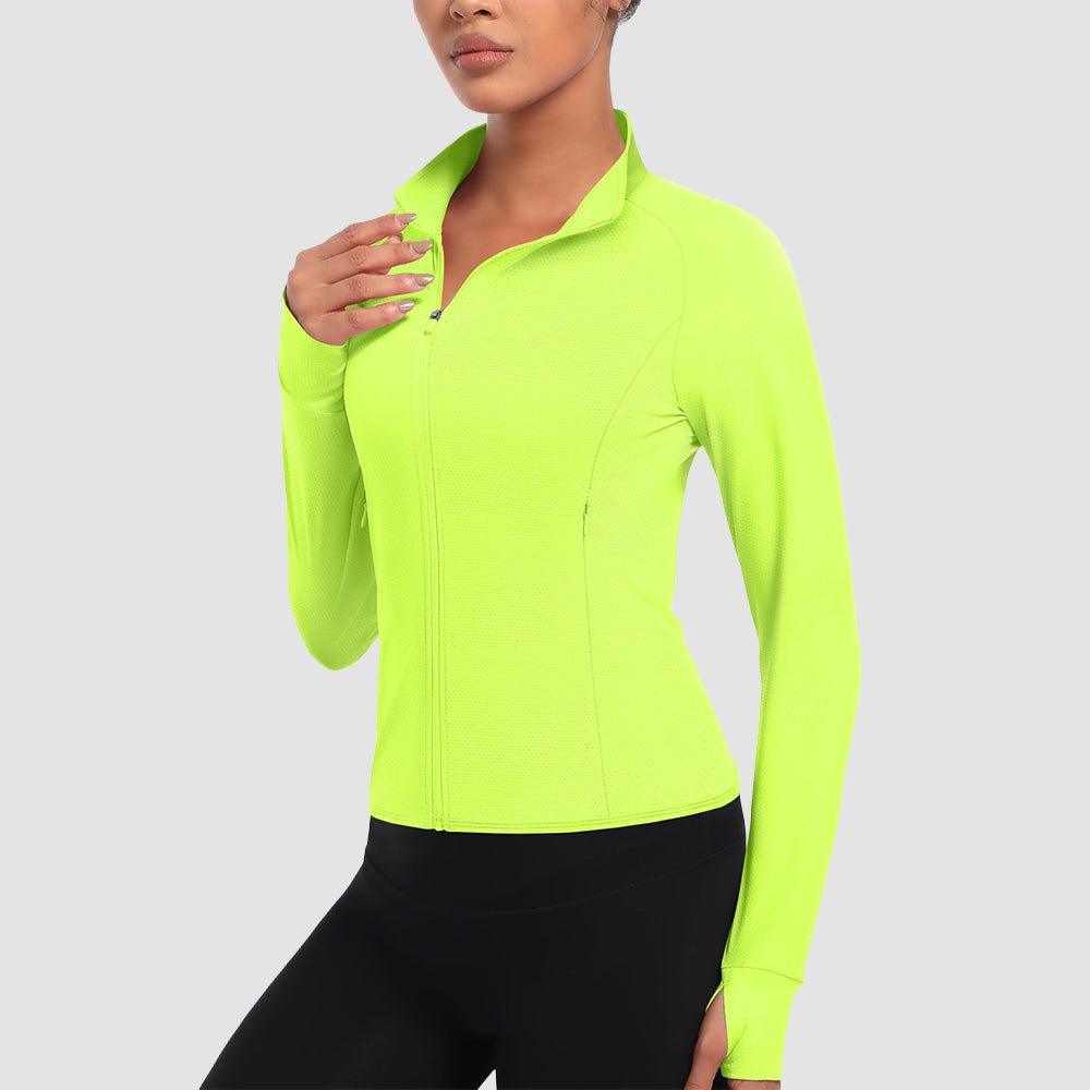 Women's UPF 50+ Lightweight Zip-Up Sun Jacket - Cropped Workout Jacket Neon Green by MAGCOMSEN