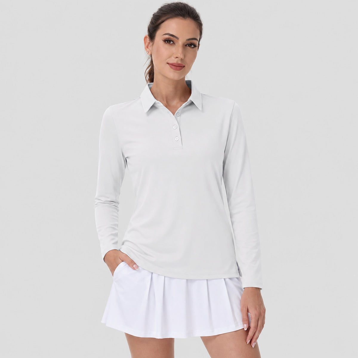 White MAGCOMSEN Women's UPF 50 Long Sleeve GolF Shirt Quick Dry Golf Hiking Top in #Color_White