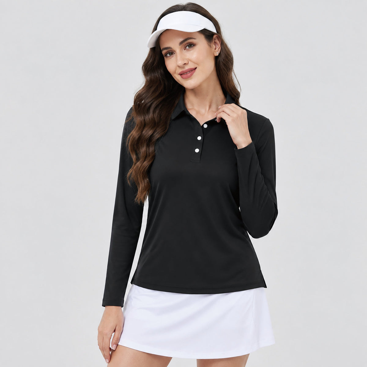 Black MAGCOMSEN Women's UPF 50 Long Sleeve GolF Shirt Quick Dry Golf Hiking Top in #Color_Black