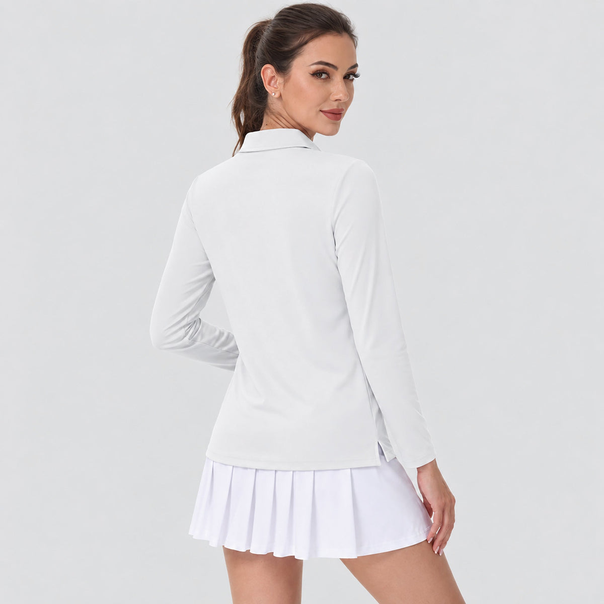 White MAGCOMSEN Women's UPF 50 Long Sleeve GolF Shirt Quick Dry Golf Hiking Top in #Color_White