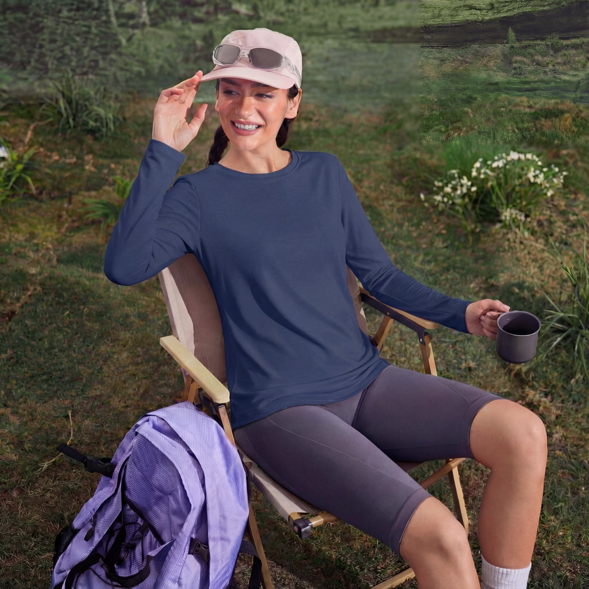 Women's UPF 80+ Long Sleeve Sun Protection Quick - Dry Shirt Navy by MAGCOMSEN