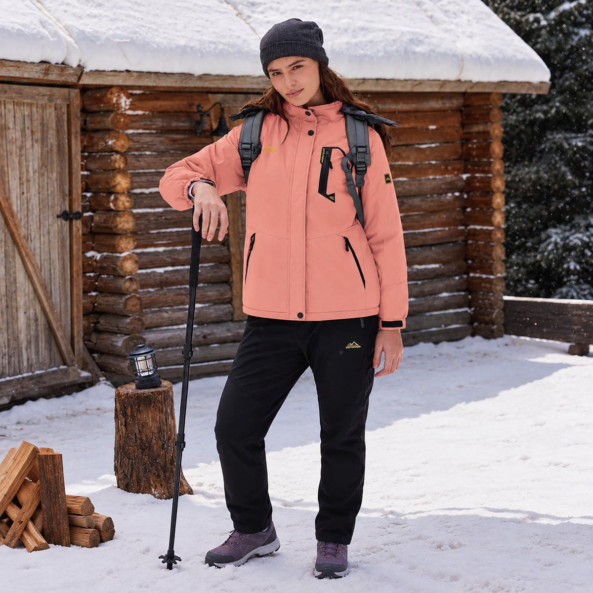 Apricot MAGCOMSEN Women's Water-Resistant Fleece Ski Jacket with 4 Pockets in #Color_Apricot
