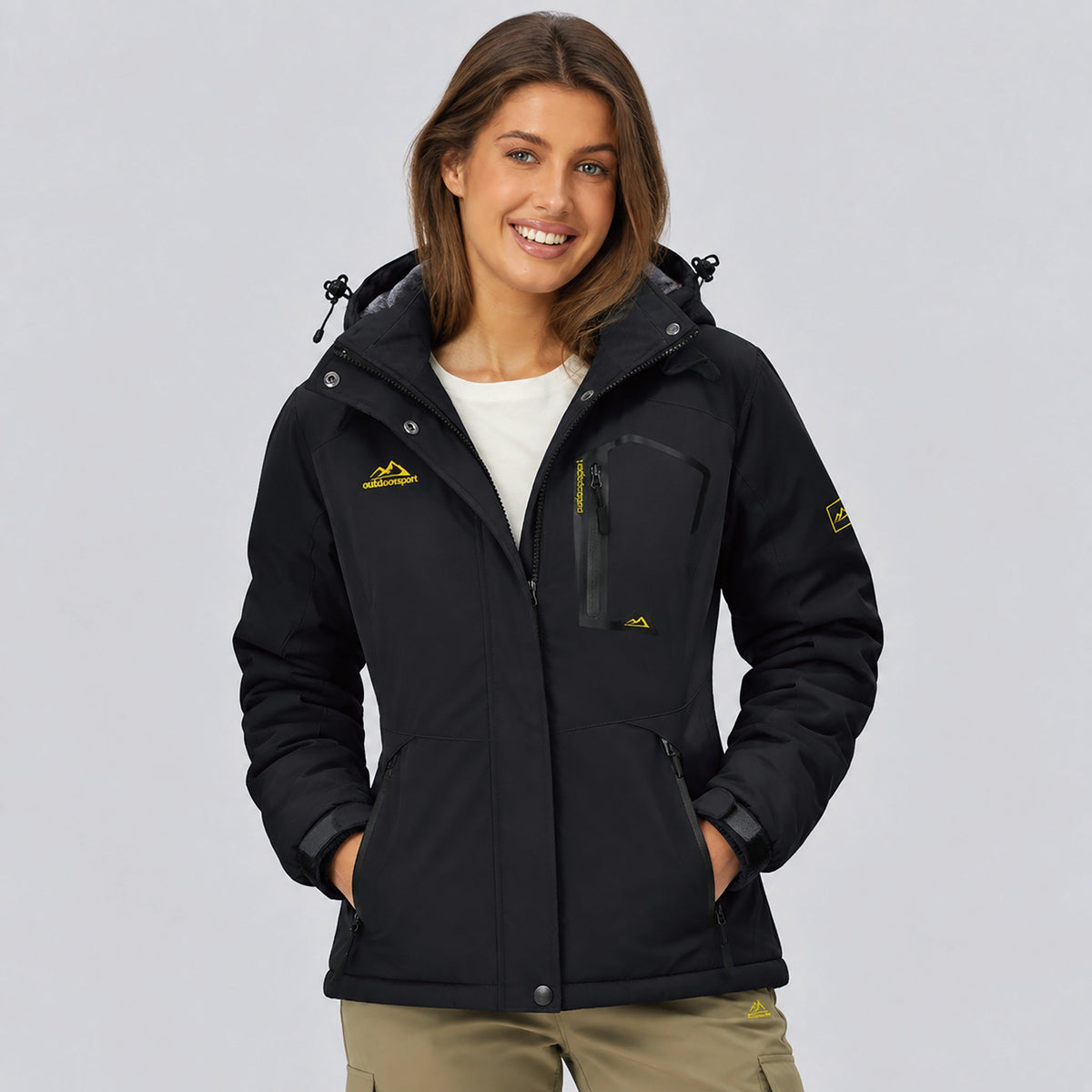 Black MAGCOMSEN Women's Water-Resistant Fleece Ski Jacket with 4 Pockets in #Color_Black