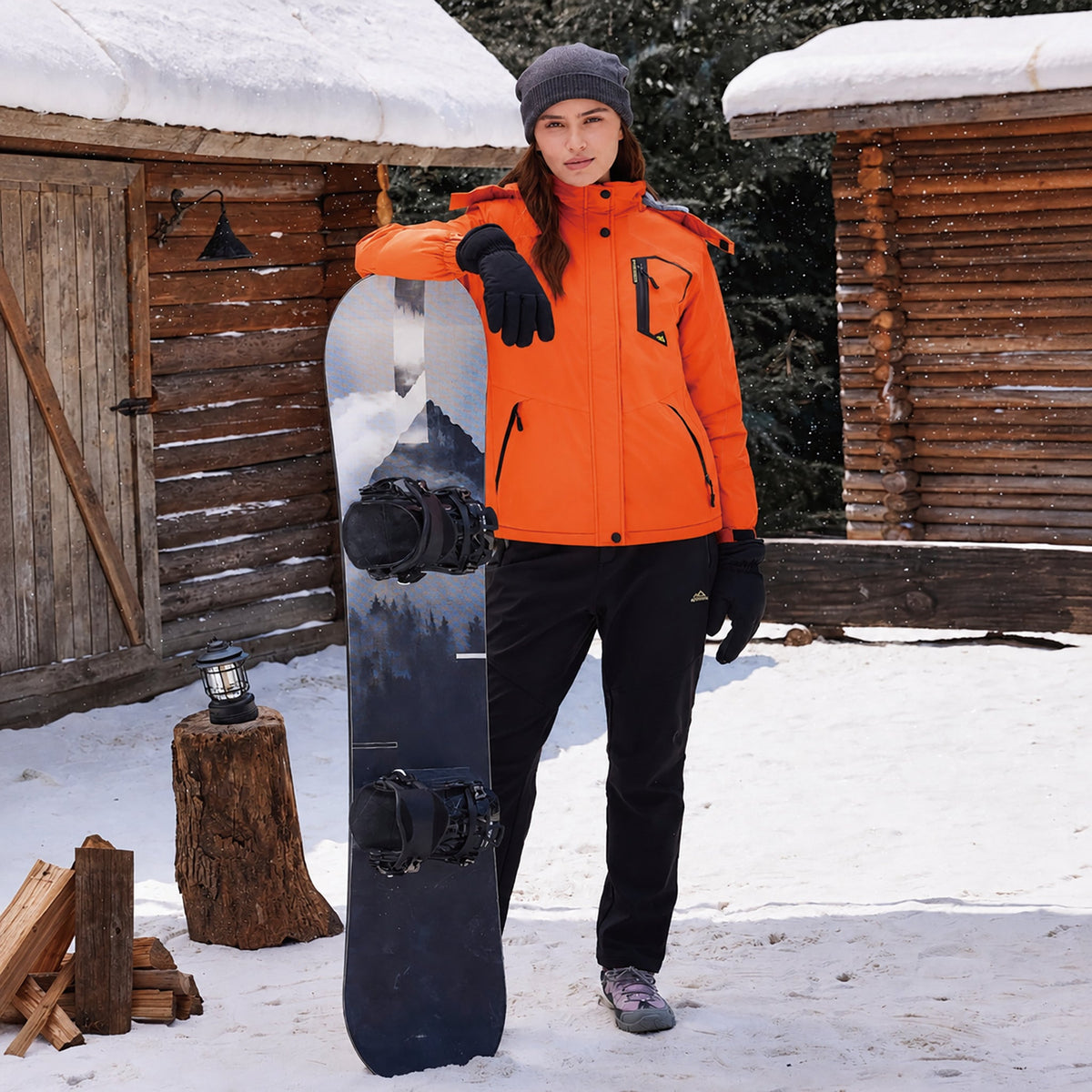 orange MAGCOMSEN Women's Water-Resistant Fleece Ski Jacket with 4 Pockets in #Color_orange