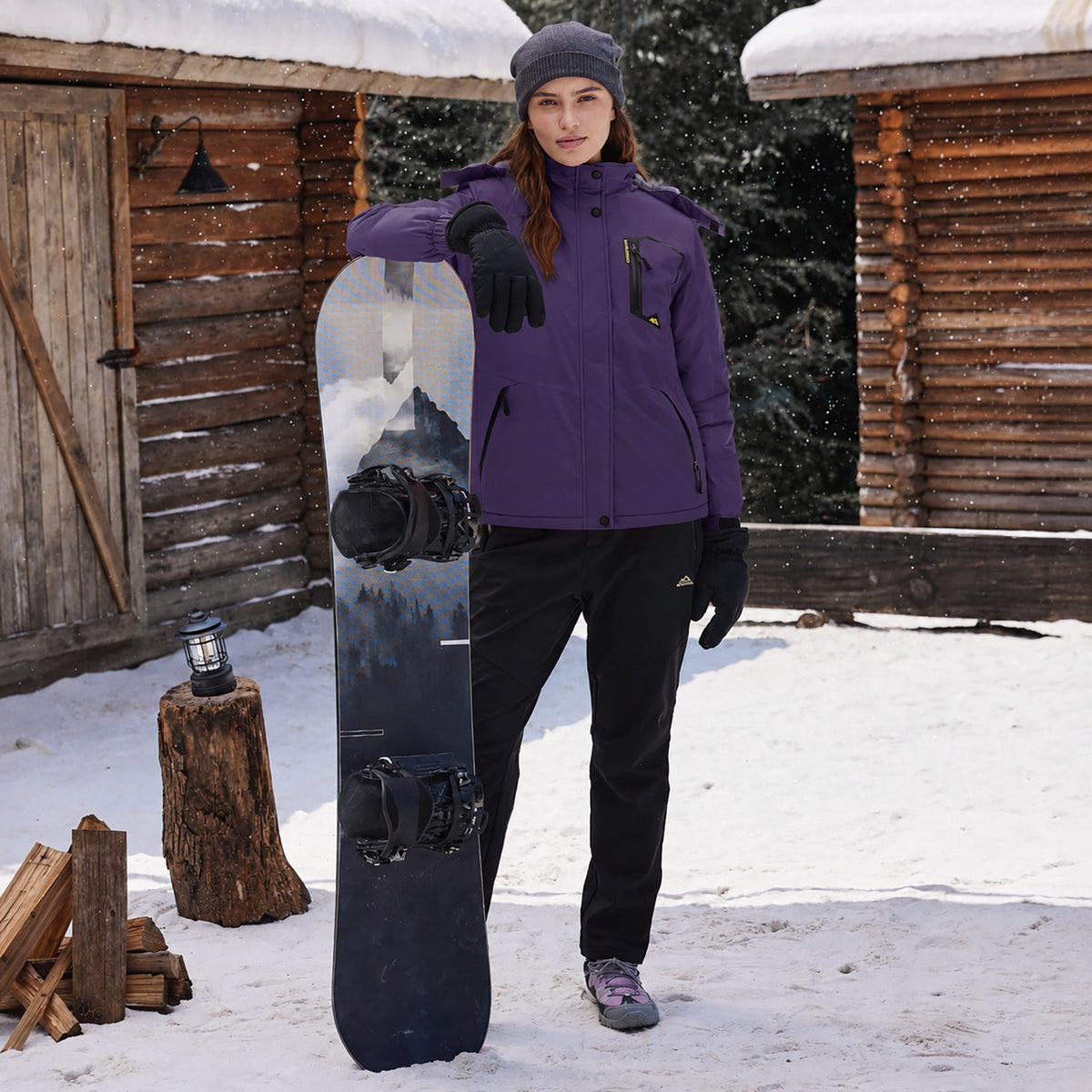 Dark Purple MAGCOMSEN Women's Water-Resistant Fleece Ski Jacket with 4 Pockets in #Color_Dark Purple