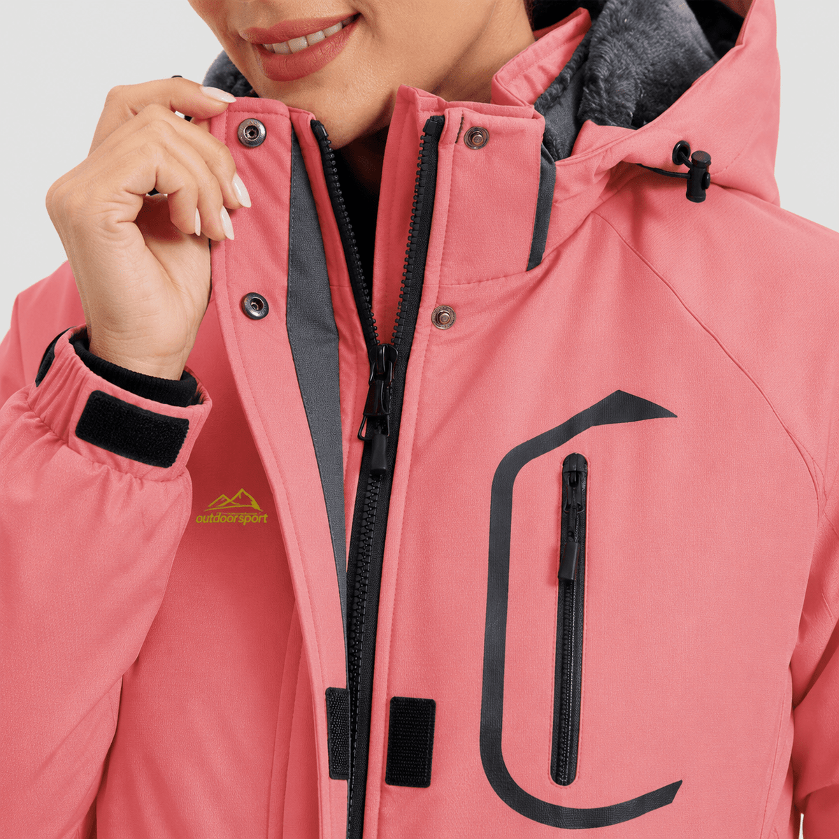 Women's Waterproof Ski Jacket - Insulated Winter Snow Coat with Hood Rose Red by MAGCOMSEN