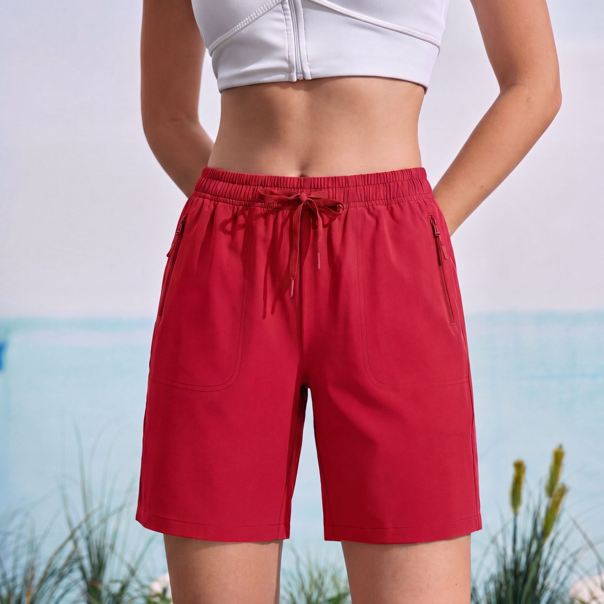 Women's Waterproof Sunprotection Lightweight Quick - Dry Hiking Shorts with 3 Pockets Red by MAGCOMSEN