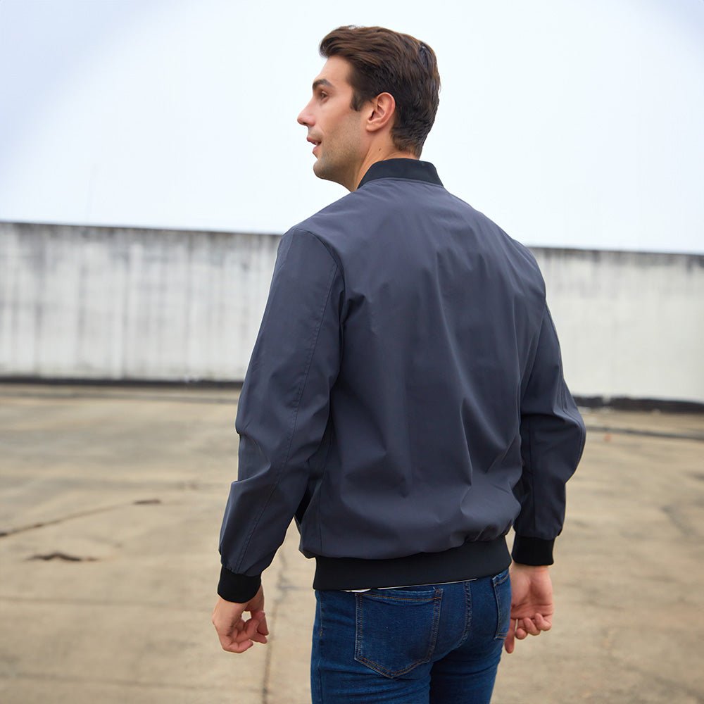Dark Grey Men's Bomber Jacket Lightweight Windbreaker with Pockets - MAGCOMSEN
