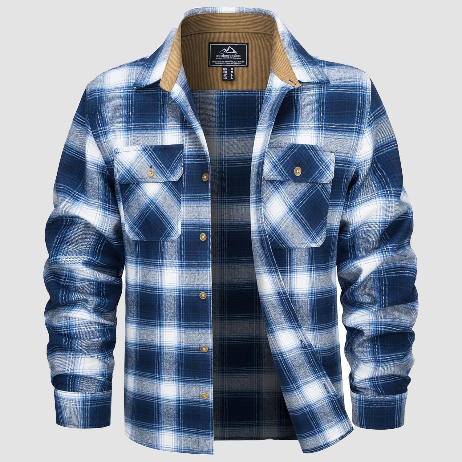 Men's Lightweight Flannel Shirt Jacket, Blue White / XL Men's Lightweight Flannel Shirt Jacket, Blue White / XL