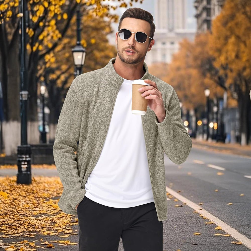 Khaki Men's Fleece Jacket Full Zip Lightweight Warm Winter Sweatshirt - MAGCOMSEN