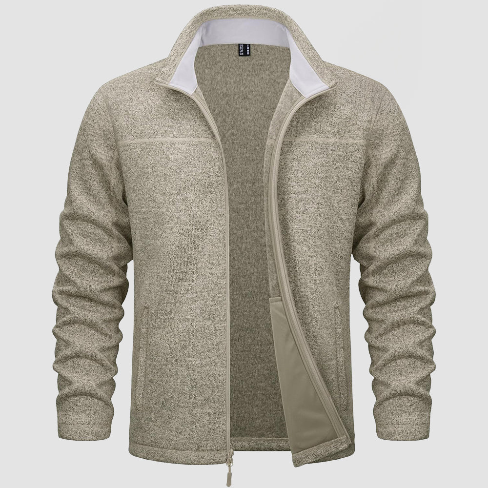 Khaki Men's Fleece Jacket Full Zip Lightweight Warm Winter Sweatshirt - MAGCOMSEN