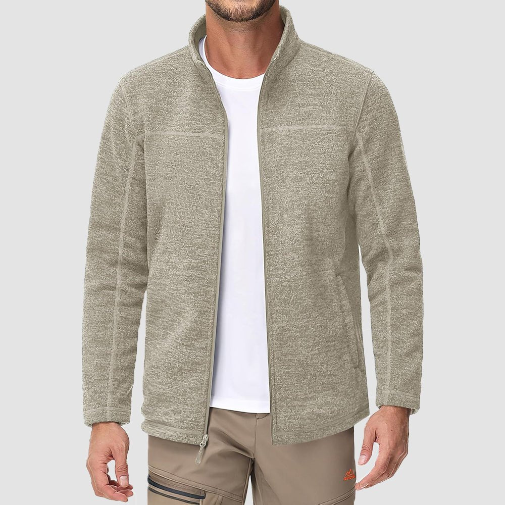 Khaki Men's Fleece Jacket Full Zip Lightweight Warm Winter Sweatshirt - MAGCOMSEN