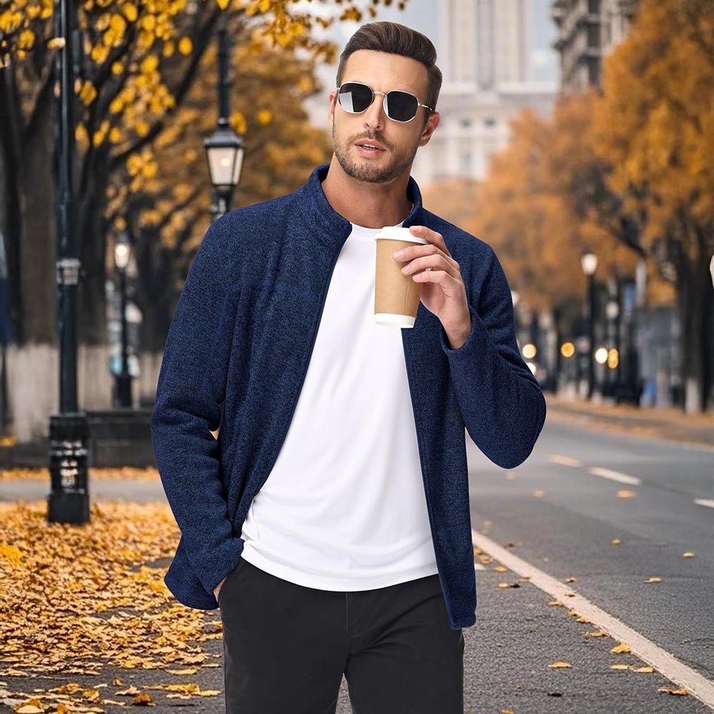 Navy Men's Fleece Jacket Full Zip Lightweight Warm Winter Sweatshirt - MAGCOMSEN