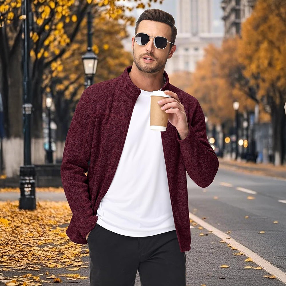 Wine Red Men's Fleece Jacket Full Zip Lightweight Warm Winter Sweatshirt - MAGCOMSEN