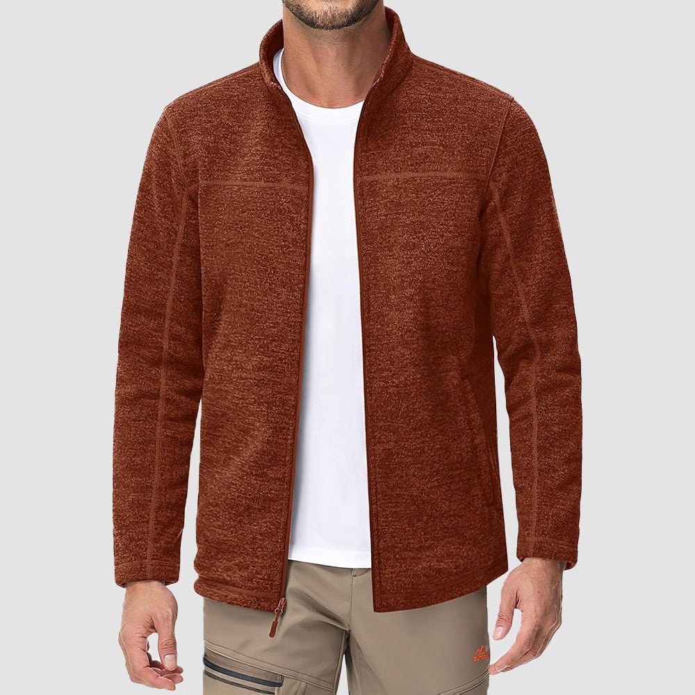 Brick Red Men's Fleece Jacket Full Zip Lightweight Warm Winter Sweatshirt - MAGCOMSEN
