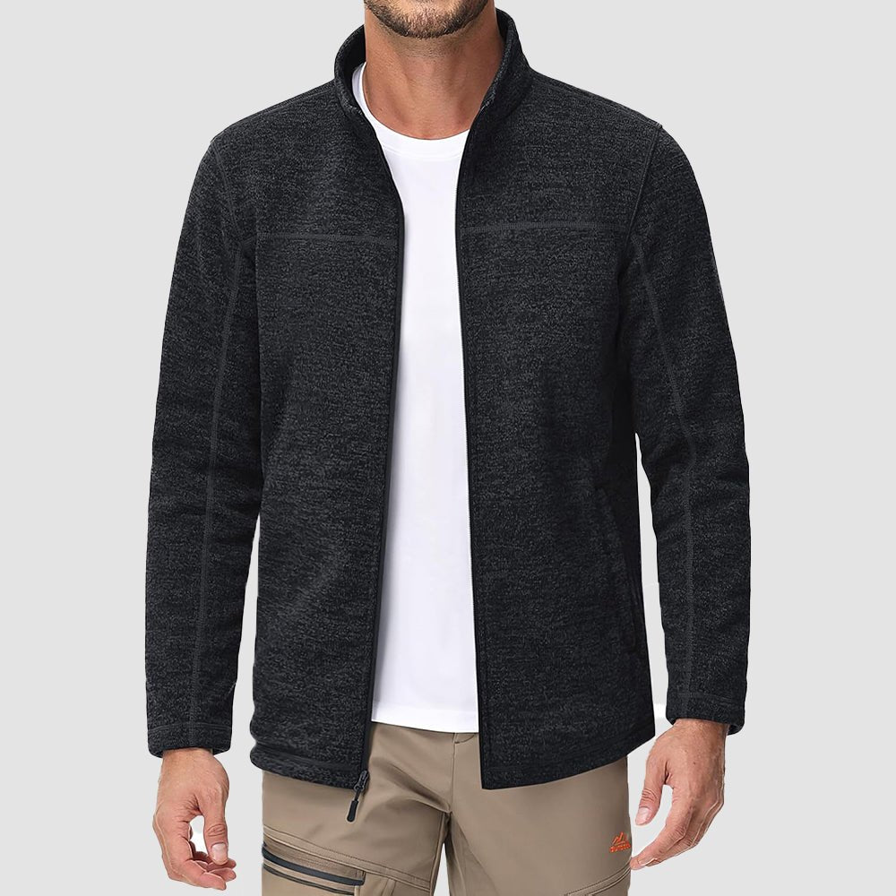 Black Men's Fleece Jacket Full Zip Lightweight Warm Winter Sweatshirt - MAGCOMSEN