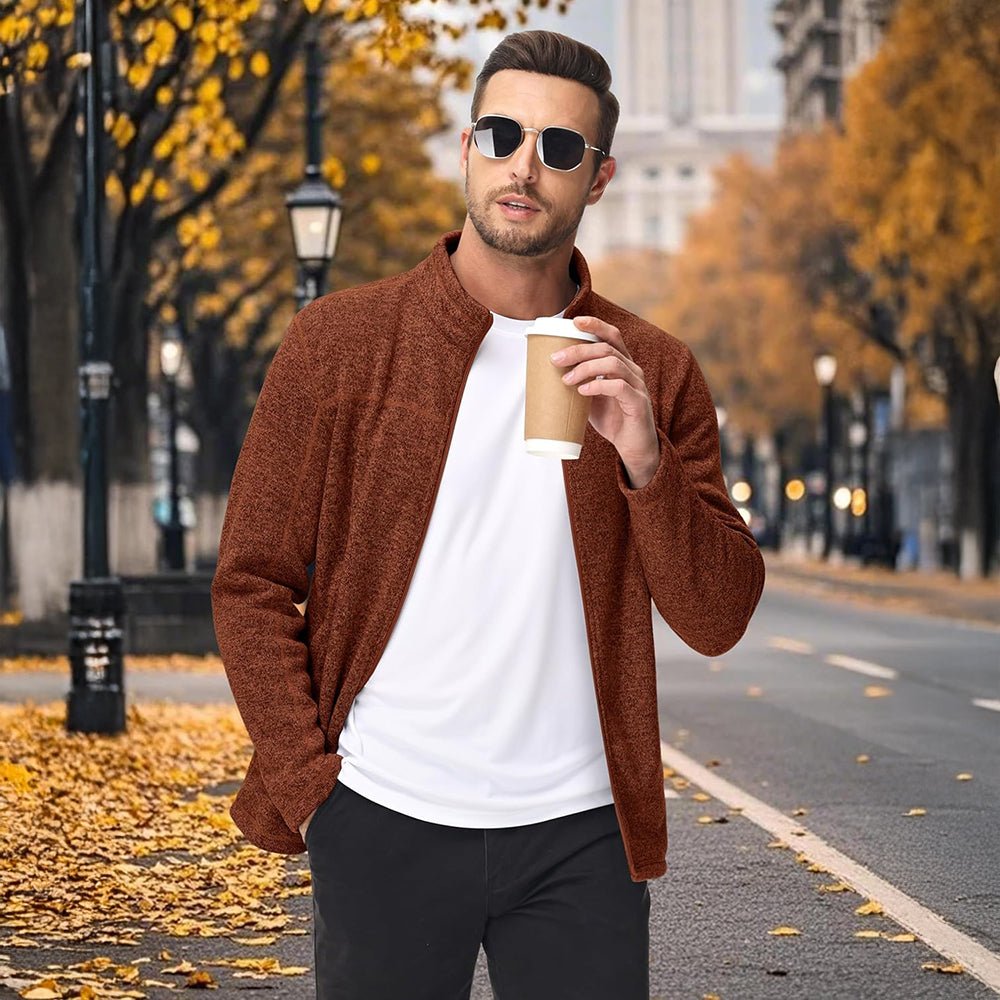 Brick Red Men's Fleece Jacket Full Zip Lightweight Warm Winter Sweatshirt - MAGCOMSEN