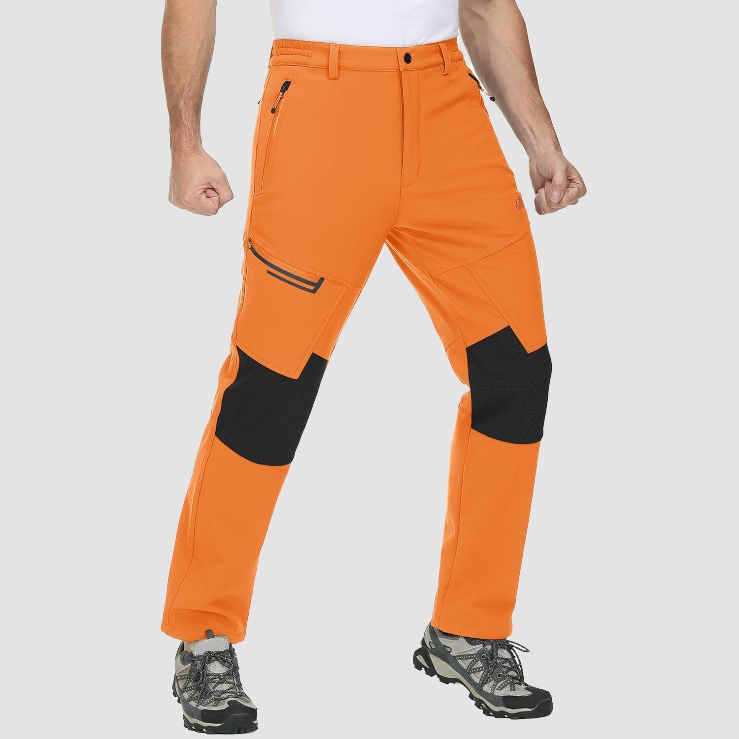 Bright Orange Men's Fleece - Lined Ski Pants - Water - Resistant, 4 Zip Pockets - MAGCOMSEN
