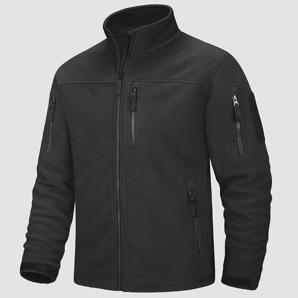Black Men's Fleece Tactical Jacket Stand Collar Military Field Jackets - MAGCOMSEN