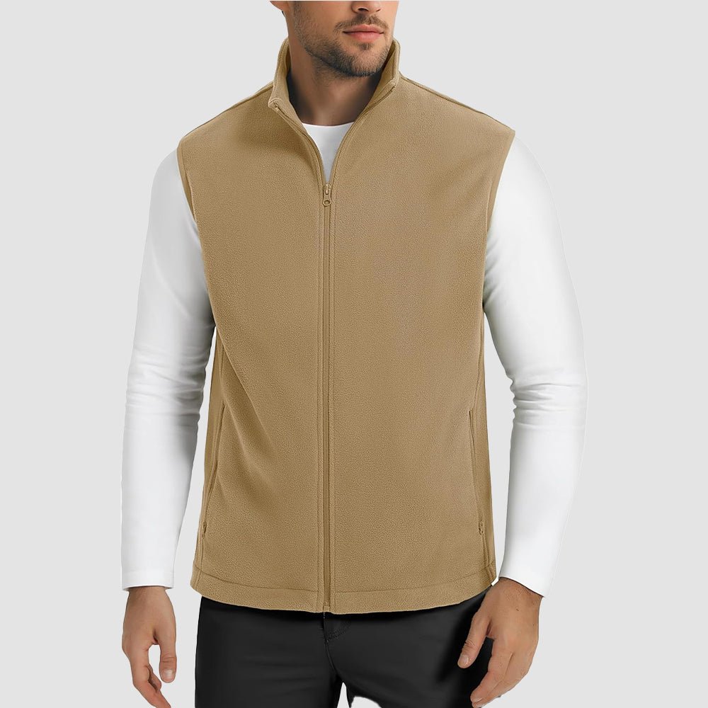 Khaki Men's Fleece Vest Lightweight Warm Winter Outerwear - MAGCOMSEN