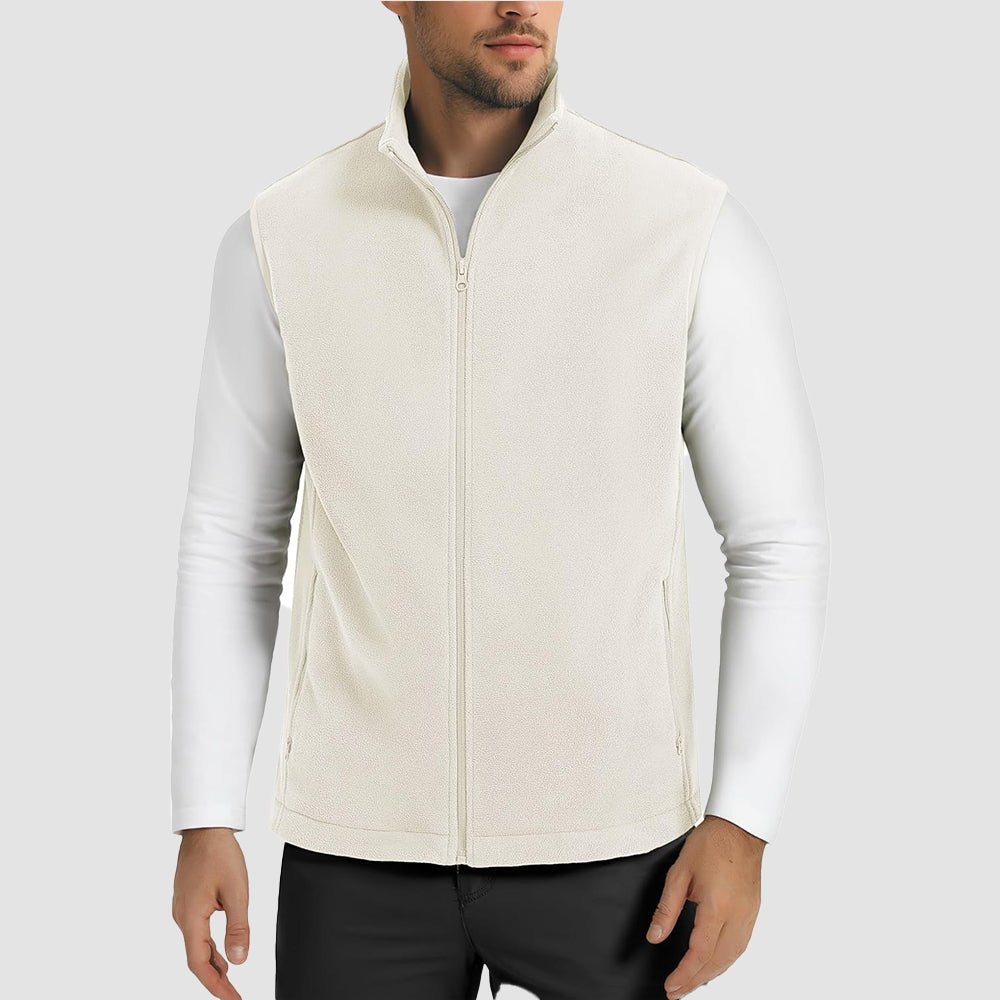 Beige Men's Fleece Vest Lightweight Warm Winter Outerwear - MAGCOMSEN