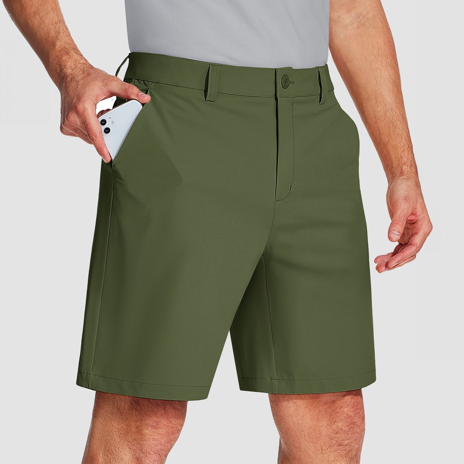 Army Green Men's Golf Shorts 9 Inch Inseam Quick Dry Casual Shorts Stretch Hiking Dress Work Shorts with 4 Pockets Flat Front - MAGCOMSEN