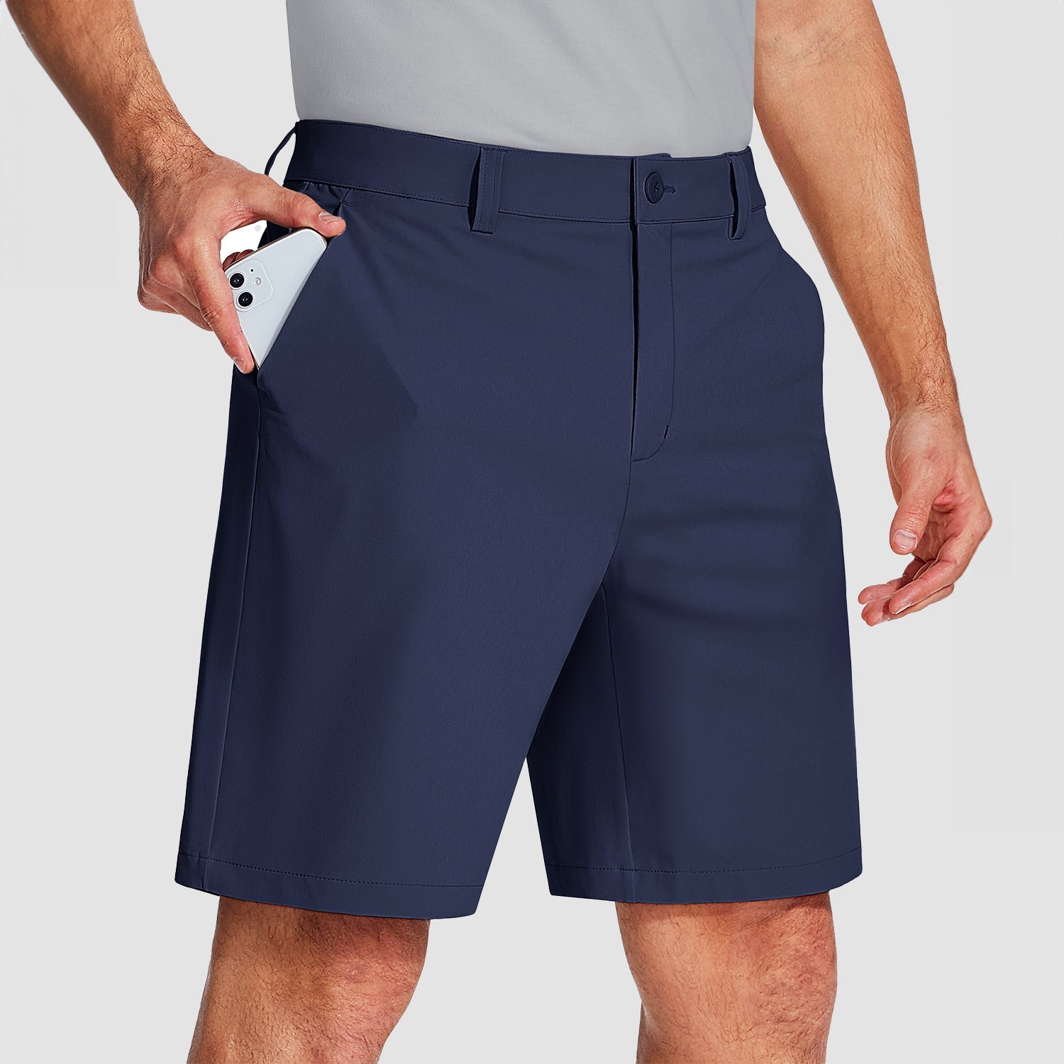 mens dress shorts 9 inch inseam Qatainlav Men's Chino Shorts Summer Lightweight 9" Inch Dress Shorts Solid Casual Flat Front Short Work Pants with Pockets White XXL