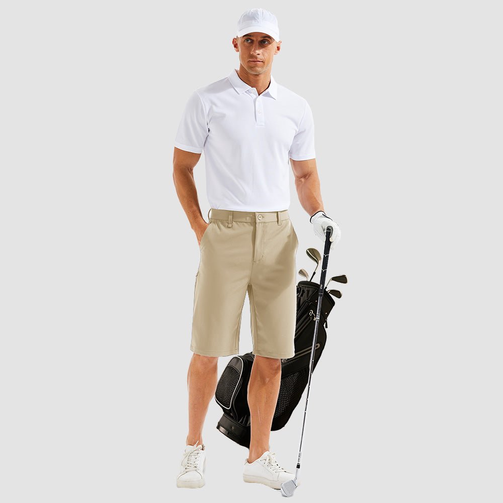 White Men's Golf Shorts - Quick Dry Stretch Work Shorts with 6 Pockets - MAGCOMSEN
